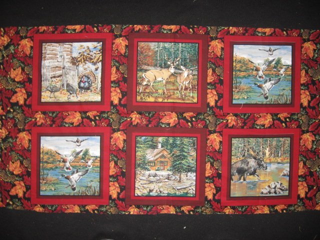 Deer turkey dog cabin ducks fishing geer fabric pillow panel set of six