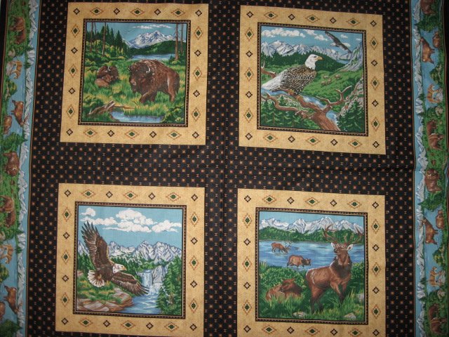 Eagle Buffalo Deer wilderness set of Four different fabric pillow panels to sew