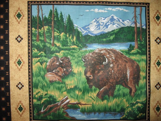 Image 4 of Eagle Buffalo Deer wilderness set of Four different fabric pillow panels to sew