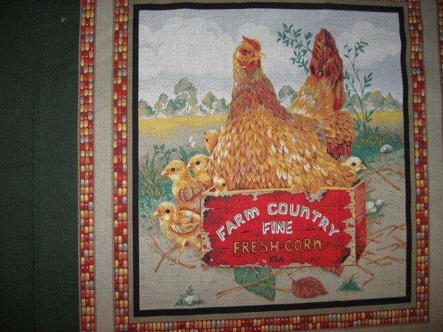 Image 1 of Roosters Chickens Indian corn Two Fabric pillow panels to sew