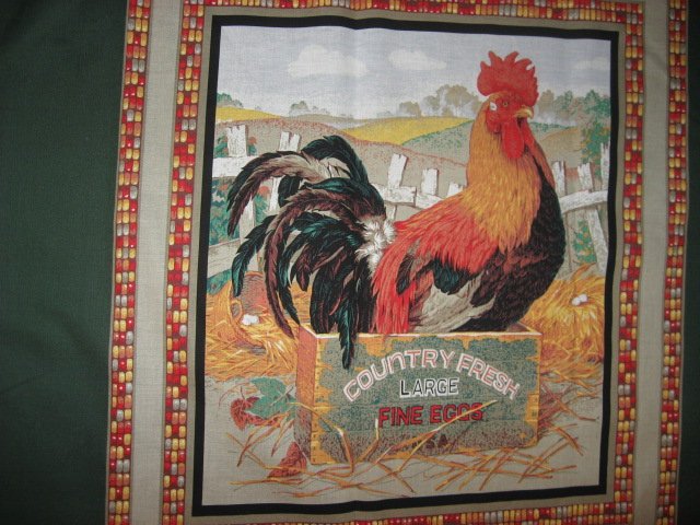 Image 2 of Roosters Chickens Indian corn Two Fabric pillow panels to sew