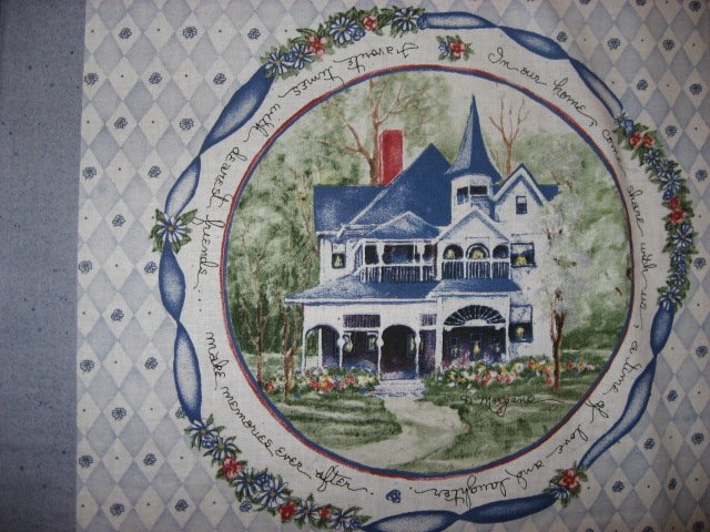 Image 1 of Country home house flowers fabric pillow panel set of four to sew