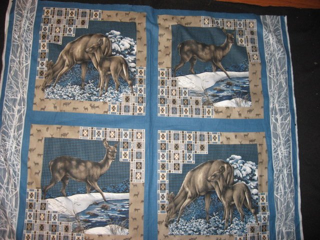 Image 0 of Deer in the snow fabric pillow panel set of four to sew or quilt