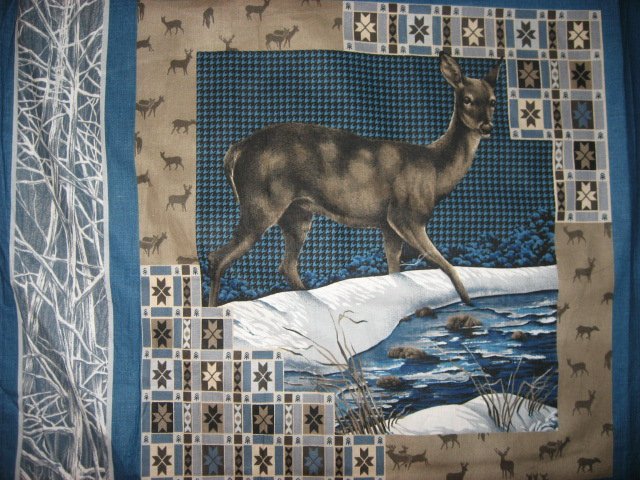 Image 1 of Deer in the snow fabric pillow panel set of four to sew or quilt