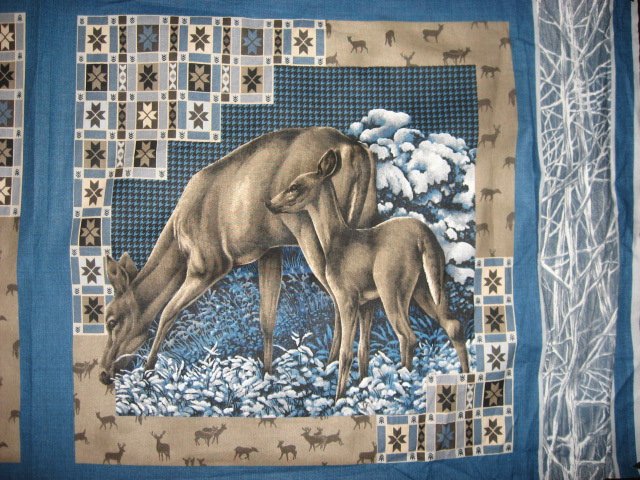 Image 2 of Deer in the snow fabric pillow panel set of four to sew or quilt