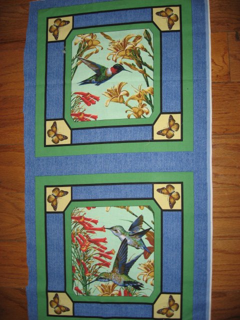 Image 0 of Humming bird Lilies and butterfly fabric pillow panel set of 2 to sew