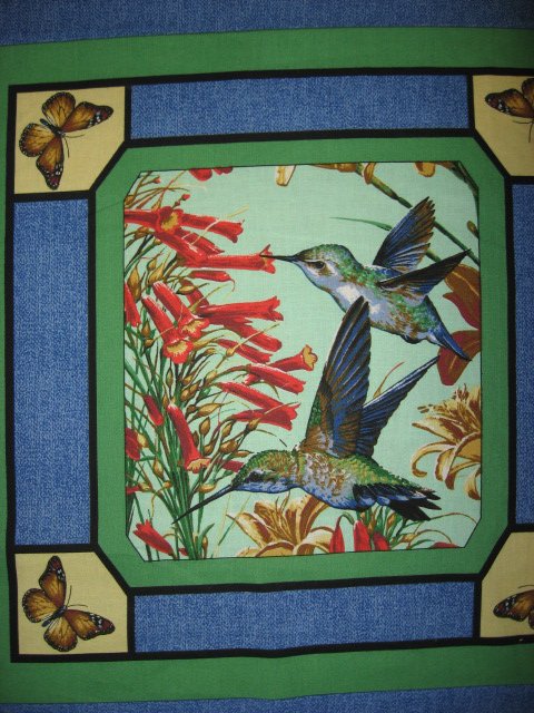 Image 1 of Humming bird Lilies and butterfly fabric pillow panel set of 2 to sew