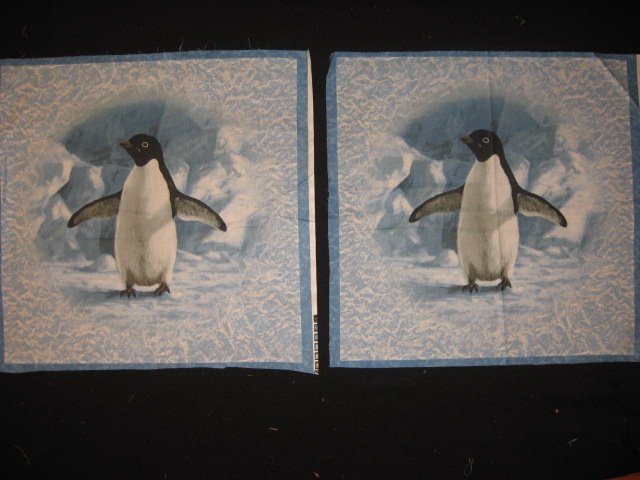 Artist Hautman Penguin on Ice Two Large glitter Fabric pillow panels to sew