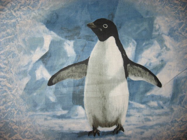 Image 1 of Penguin on Ice Two Large glitter Fabric pillow panels 