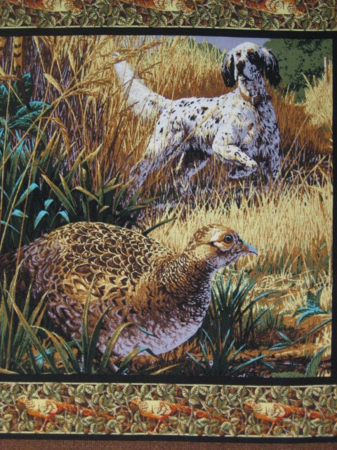 Image 1 of Pheasant and hunting Dog cotton fabric Pillow and Wall panel set to sew //