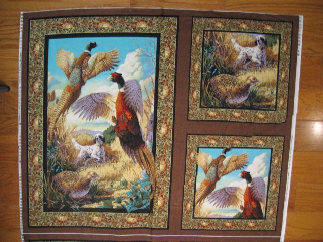 Image 3 of Pheasant and hunting Dog cotton fabric Pillow and Wall panel set to sew //