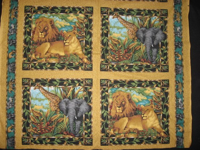 Lion Giraffe Elephant Jungle cotton Fabric Pillow Panel Set of four to sew