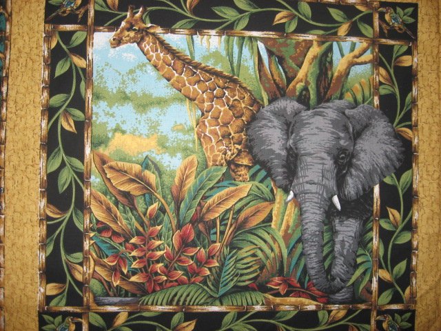 Image 1 of Lion Giraffe Elephant Jungle cotton Fabric Pillow Panel Set of four to sew
