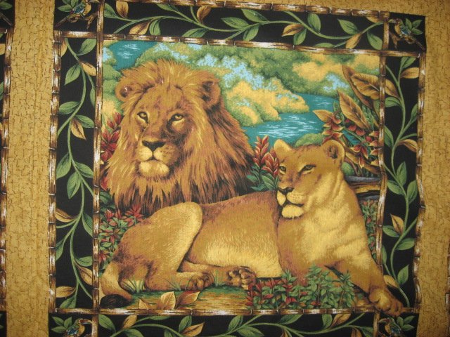 Image 2 of Lion Giraffe Elephant Jungle cotton Fabric Pillow Panel Set of four to sew