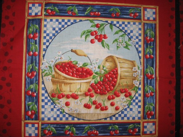 Image 0 of Cherry basket fruit Two Pillow Panels of the same Fabric to sew 