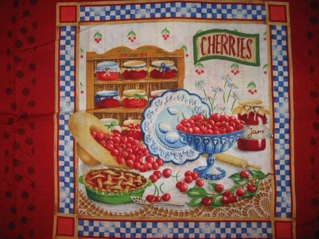 Cherry jam jelly pie plate one Pillow Panel Fabric to sew