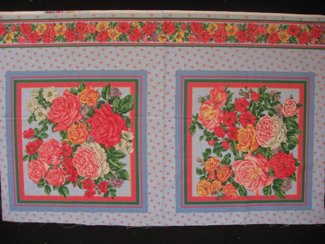 Roses and white flower pink and blue Fabric pillow panels set of two 