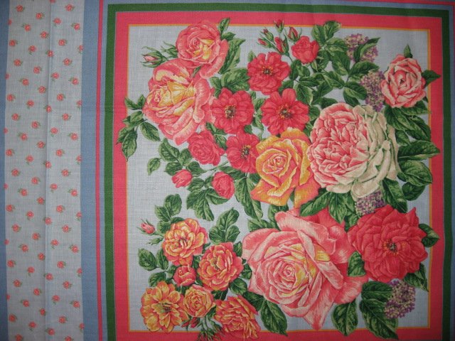 Image 1 of Roses and white flower pink and blue Fabric pillow panels set of two 