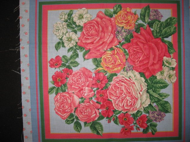 Image 2 of Roses and white flower pink and blue Fabric pillow panels set of two 