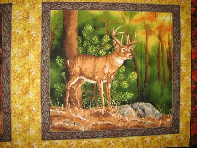 Image 1 of Buck deer in the woods two Fabric pillow panel set to sew