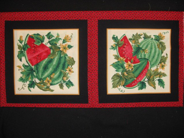 Watermelon flowers and vines Fabric pillow panel set of Two