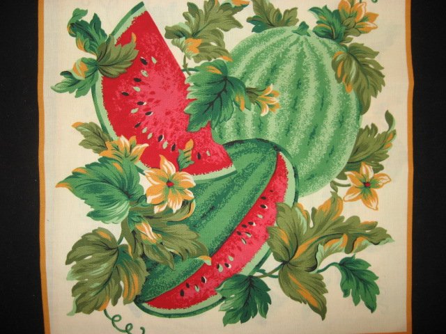 Image 1 of Watermelon flowers and vines Fabric pillow panel set of Two