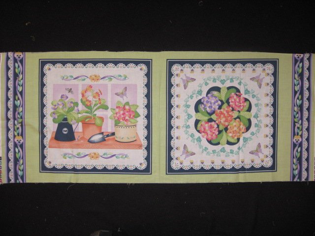 Lilac and peach flowers fabric pillow panel set of two to sew