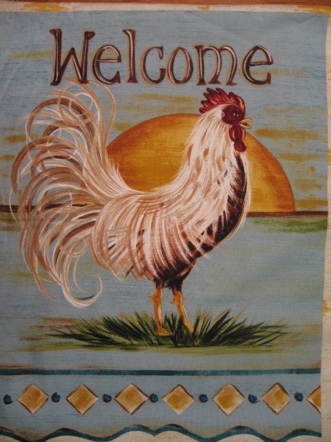 Rooster Poultry Welcome fabric craft door panel to sew 24X19 //