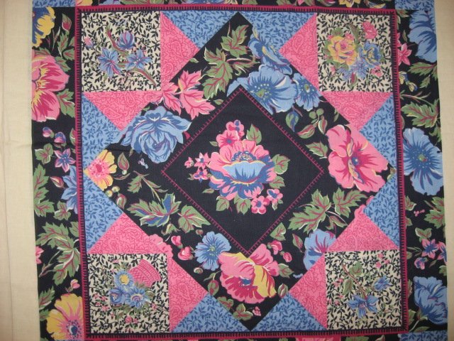 Image 1 of Pink blue flowers cheater fabric pillow panel set of two to sew