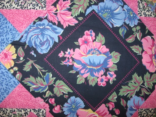 Image 2 of Pink blue flowers cheater fabric pillow panel set of two to sew