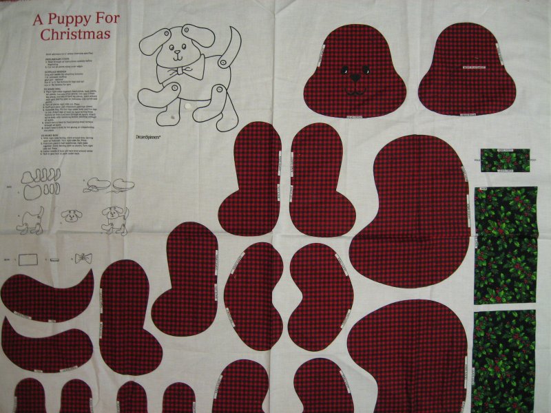 Image 0 of puppy holly Christmas bow to sew and stuff fabric panel