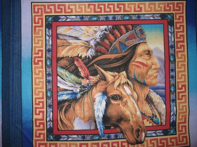 Image 2 of Indian chief horse and Buffalo with wolf Southwest two Fabric Pillow Panels 