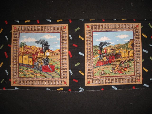 Trains cactus stagecoach Fabric pillow panel set of two different pictures