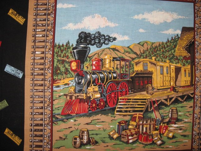 Image 1 of Trains cactus stagecoach Fabric pillow panel set of two different pictures