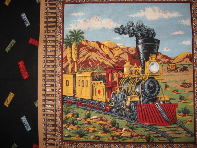 Image 2 of Trains cactus stagecoach Fabric pillow panel set of two different pictures