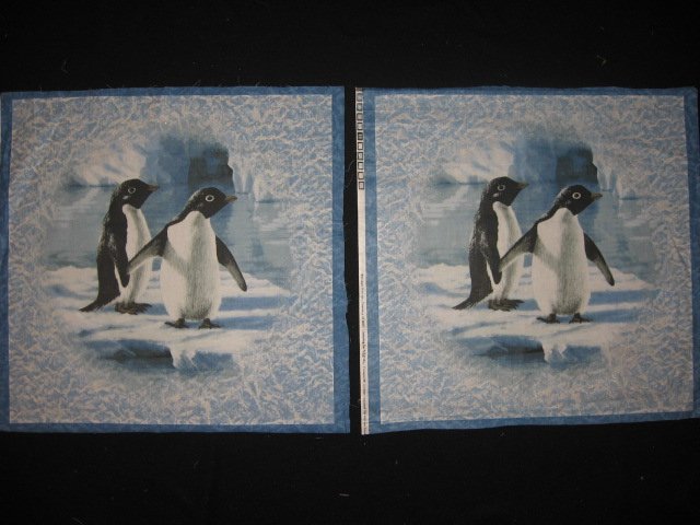 Image 0 of Artist Hautman two penguins on ice with glitter fabric Two pillow panels to sew