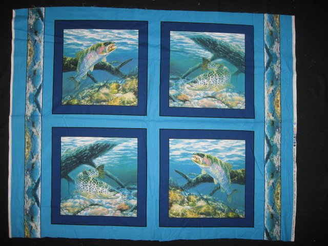Image 0 of Fish Rainbow Trout Fabric Pillow Panel Set of four