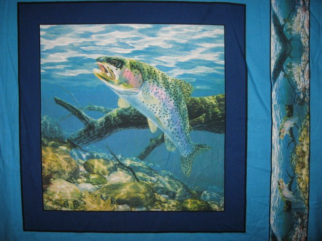 Image 2 of Fish Rainbow Trout Fabric Pillow Panel Set of four