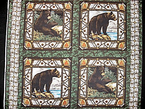 Bear Animal Woods cotton Fabric Pillow Panel Set of Four