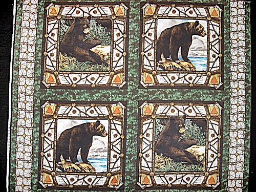 Bear Animal Woods cotton Fabric Pillow Panel Set of Four