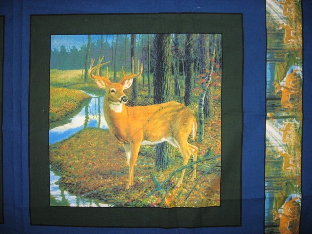 Image 1 of Deer in the sun in the woods cotton fabric pillow panel set of four to sew
