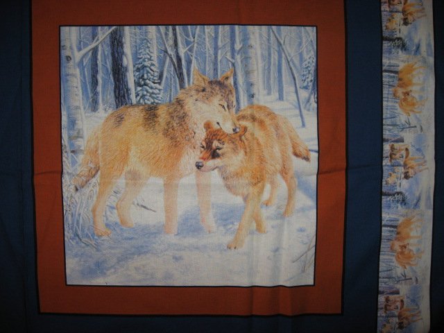 Image 1 of Woods snow wolves Fabric Pillow Panels Set of four 