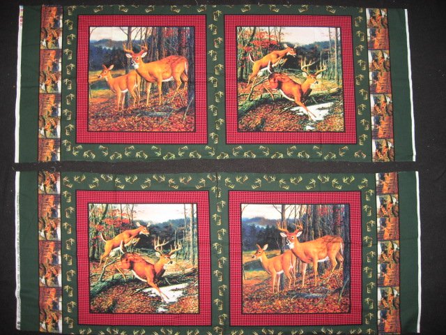 Deer running in the woods cotton fabric pillow panel set of four to sew