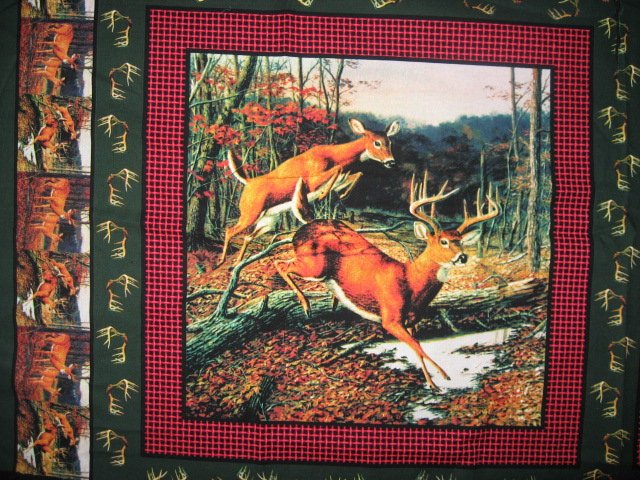 Image 2 of Deer running in the woods cotton fabric pillow panel set of four to sew