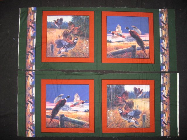 Image 0 of Bird Pheasant field Four cotton Fabric pillow panels to sew