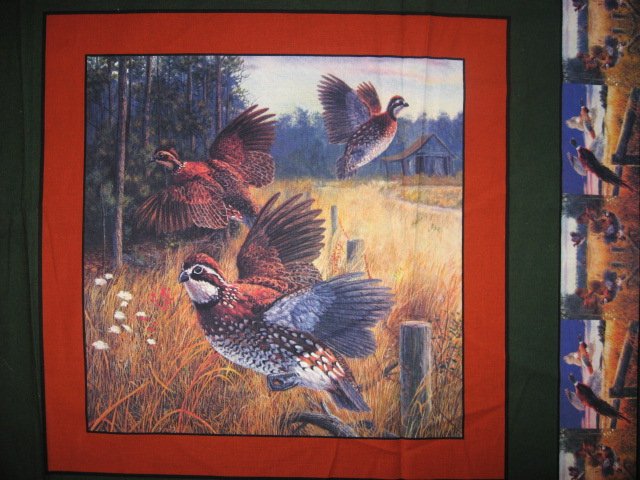 Image 1 of Bird Pheasant field Four cotton Fabric pillow panels to sew