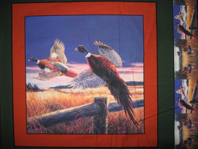 Image 2 of Bird Pheasant field Four cotton Fabric pillow panels to sew
