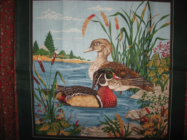 Image 1 of Mallard duck on a  lake Fabric Pillow Panel set of 4 to sew 