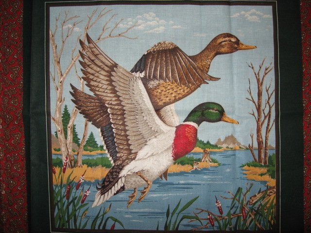 Image 2 of Mallard duck on a  lake Fabric Pillow Panel set of 4 to sew 