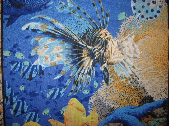 Image 2 of Spiney fish Sea Ocean shells and coral fabric pillow panels to sew